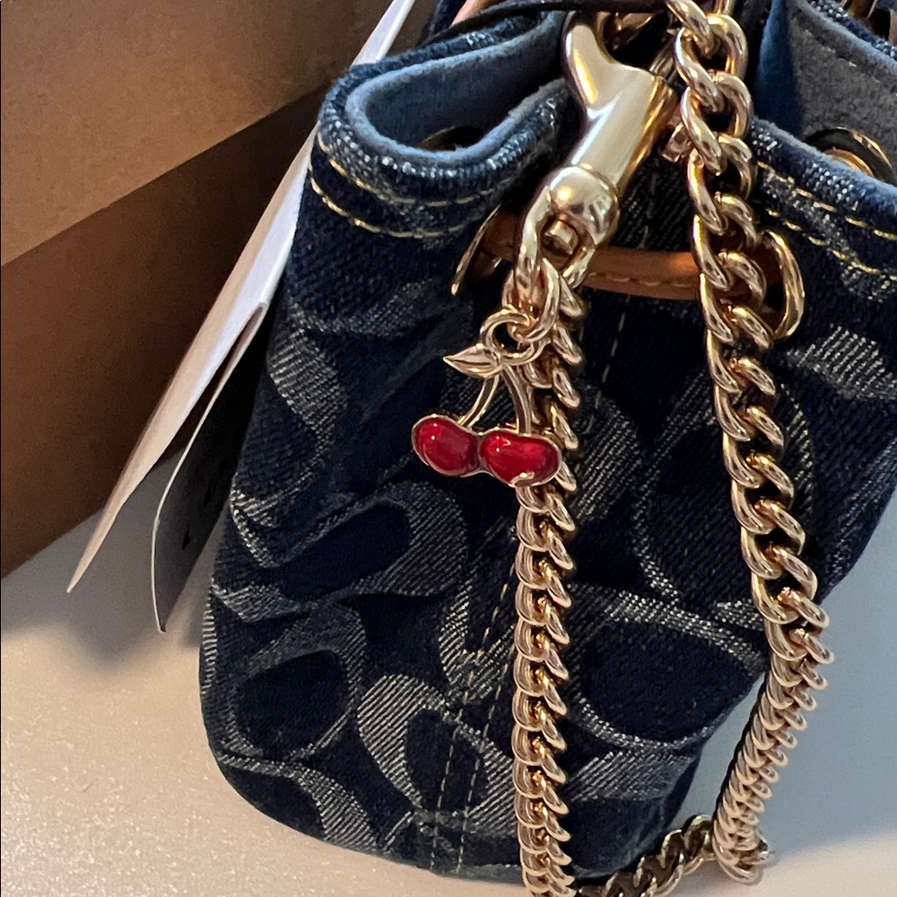 Miniature Micro Coach Navy and Gold Bucket Bag with Chain Strap - Picture 2 of 16